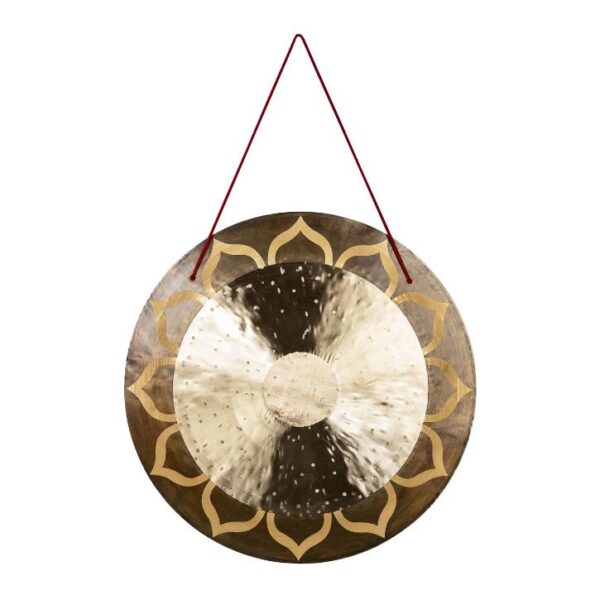 SELA Wind Gong Lotus 20" Handgefertigter flacher Gong mit spirituellem Lotus-Motiv  inkl. Holzschlägel und Tasche